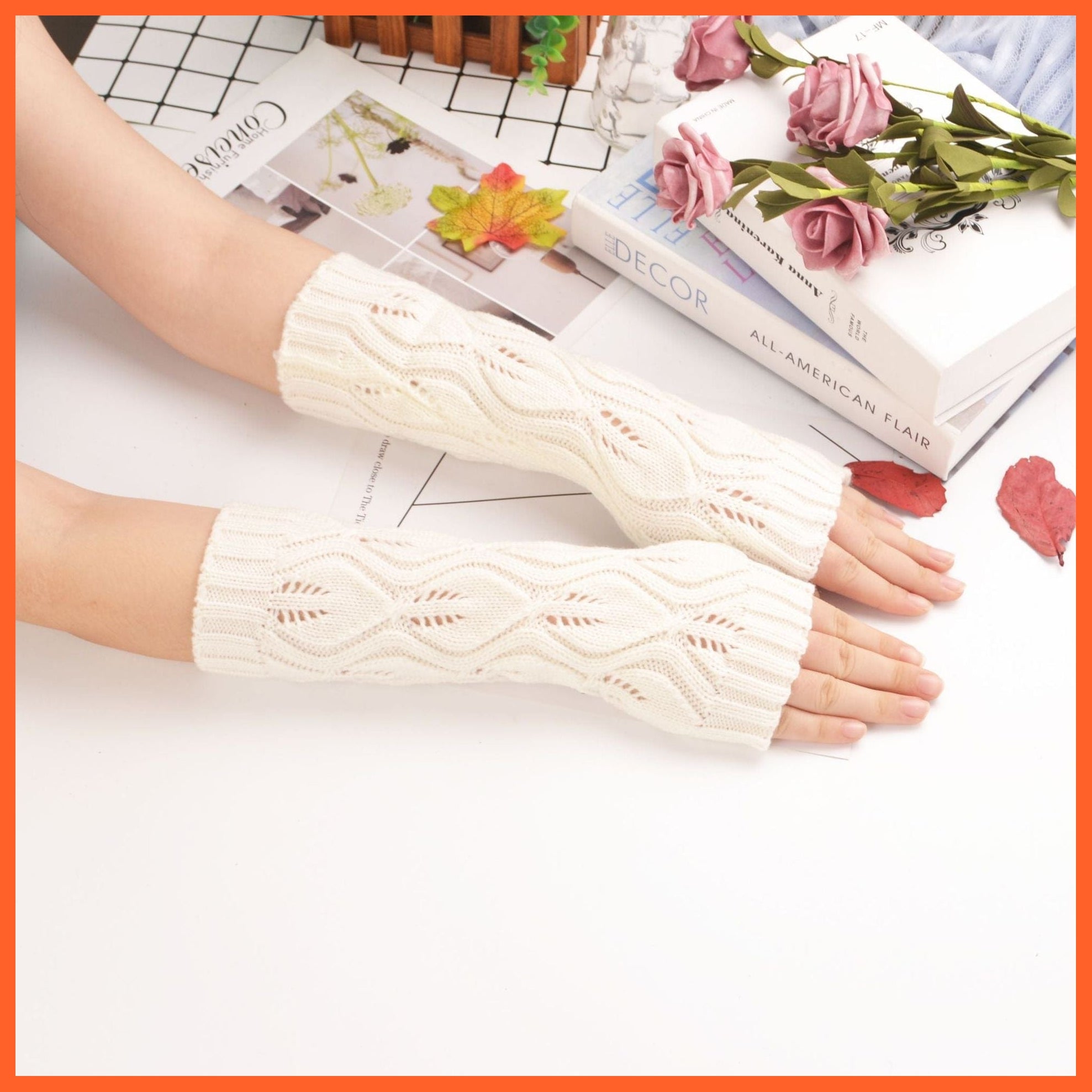 whatagift.com.au Women's Gloves leaf hollow-white / One Size / China Long Fingerless Women‘s Winter Warmer | Knitted Arm Sleeve Gothic Gloves