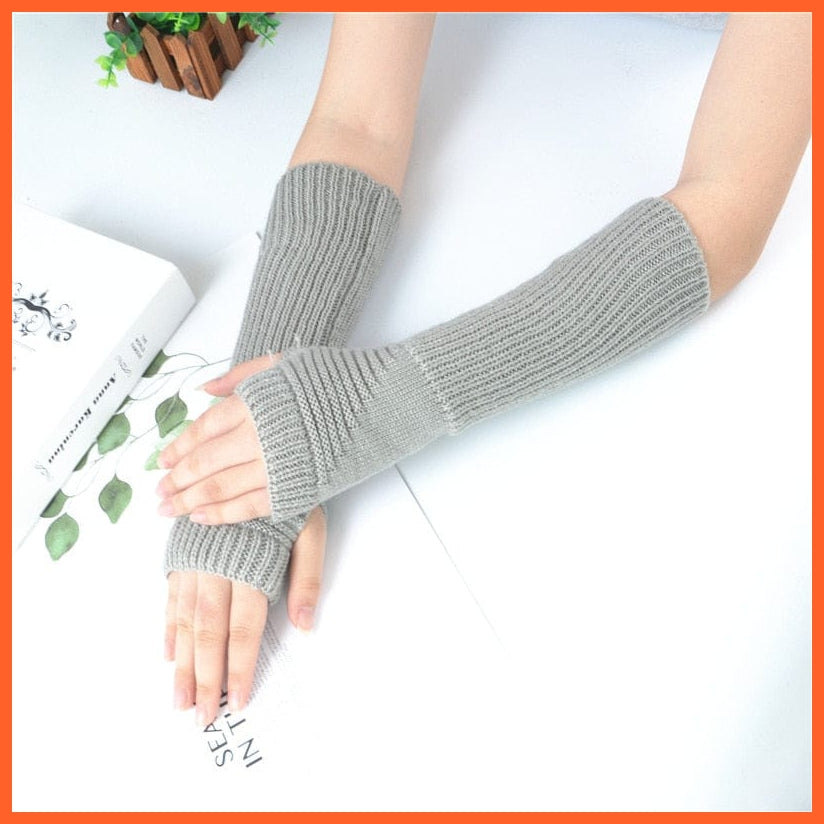 whatagift.com.au Women's Gloves light gray / One Size / China Long Fingerless Women‘s Mitten Winter Warmer | Knitted Arm Sleeve Gothic Gloves