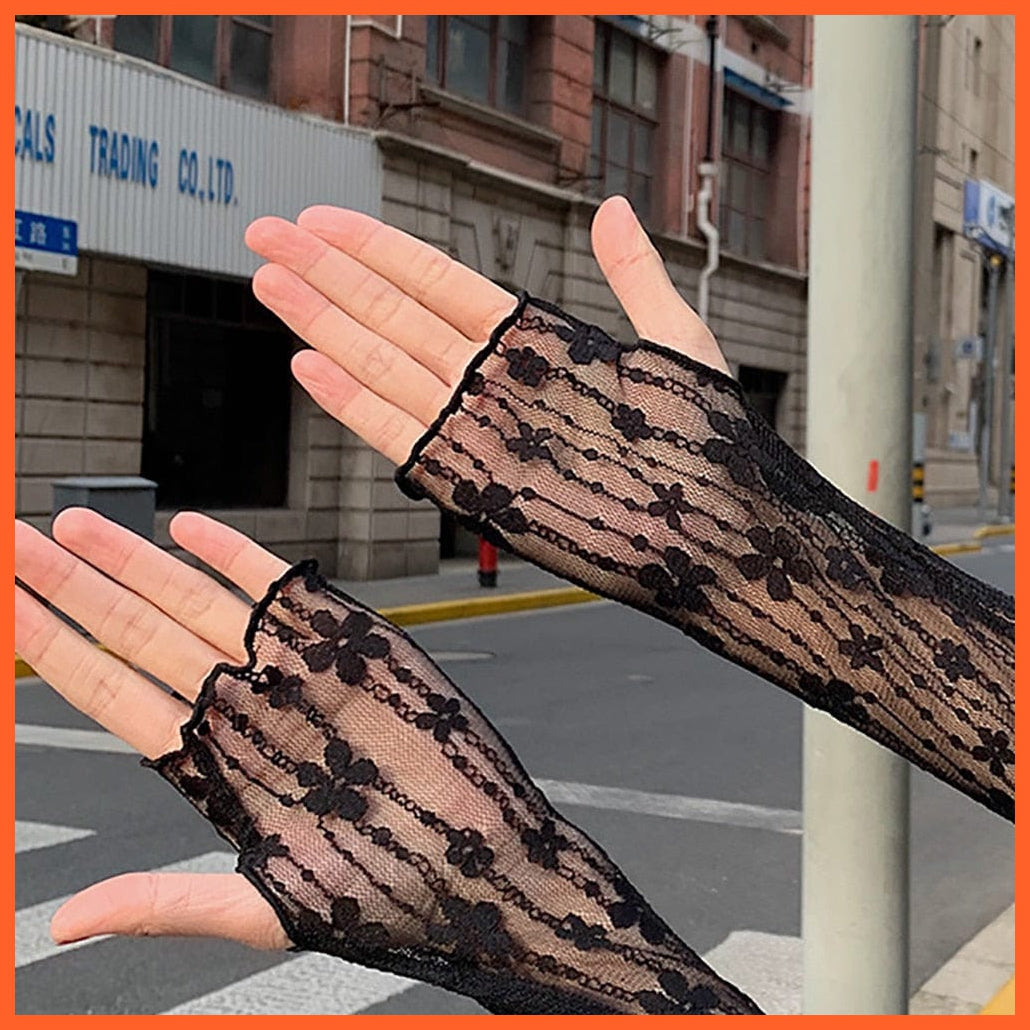whatagift.com.au Women's Gloves New Long Lace Hollow-Out Fingerless Gloves | Sun Protection Mesh Lace Sleeves