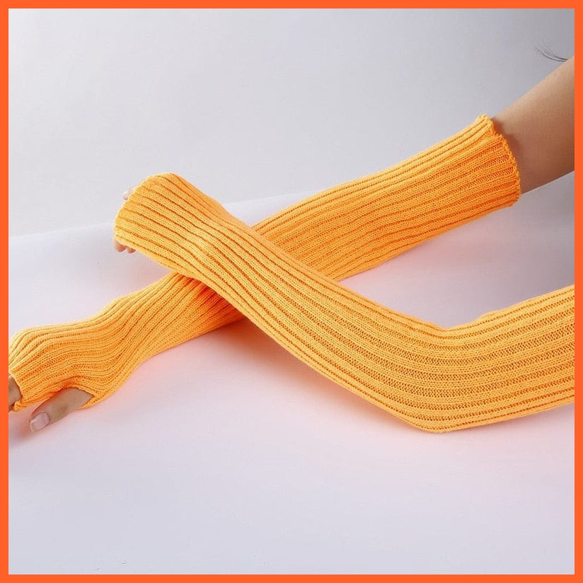 whatagift.com.au Women's Gloves Orange / length-52cm New Long Fingerless Gloves | Women's Winter Warmer Knitted Arm Sleeve Gloves