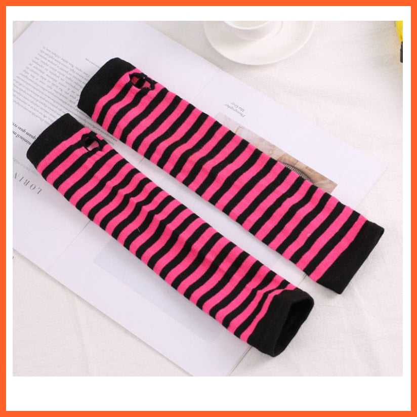 whatagift.com.au Women's Gloves SB013 / Length -32cm Women Fashion Striped Elbow Warmer Knitted Gloves | Long Fingerless Mittens