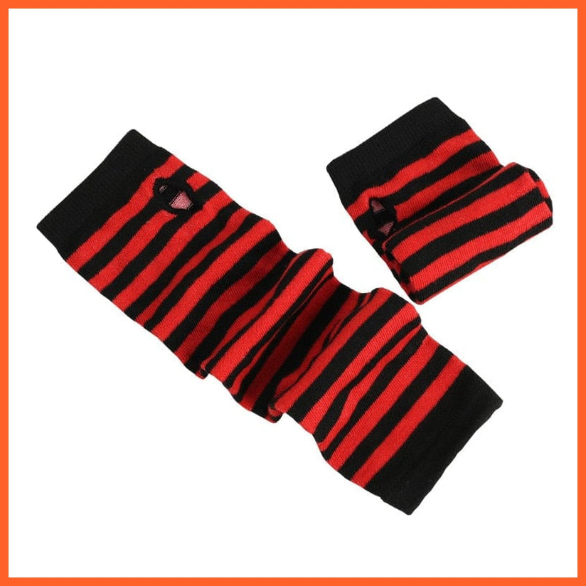 whatagift.com.au Women's Gloves SB757 / Length -32cm Women Fashion Striped Elbow Warmer Knitted Gloves | Long Fingerless Mittens