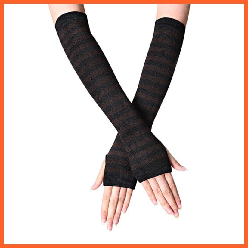 whatagift.com.au Women's Gloves SB814 / Length -32cm Women Fashion Striped Elbow Warmer Knitted Gloves | Long Fingerless Mittens
