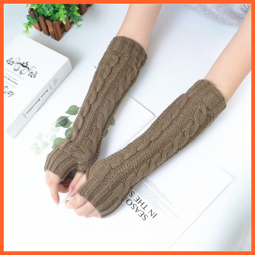 whatagift.com.au Women's Gloves twist-khaki / One Size / China Long Fingerless Women‘s Winter Warmer | Knitted Arm Sleeve Gothic Gloves