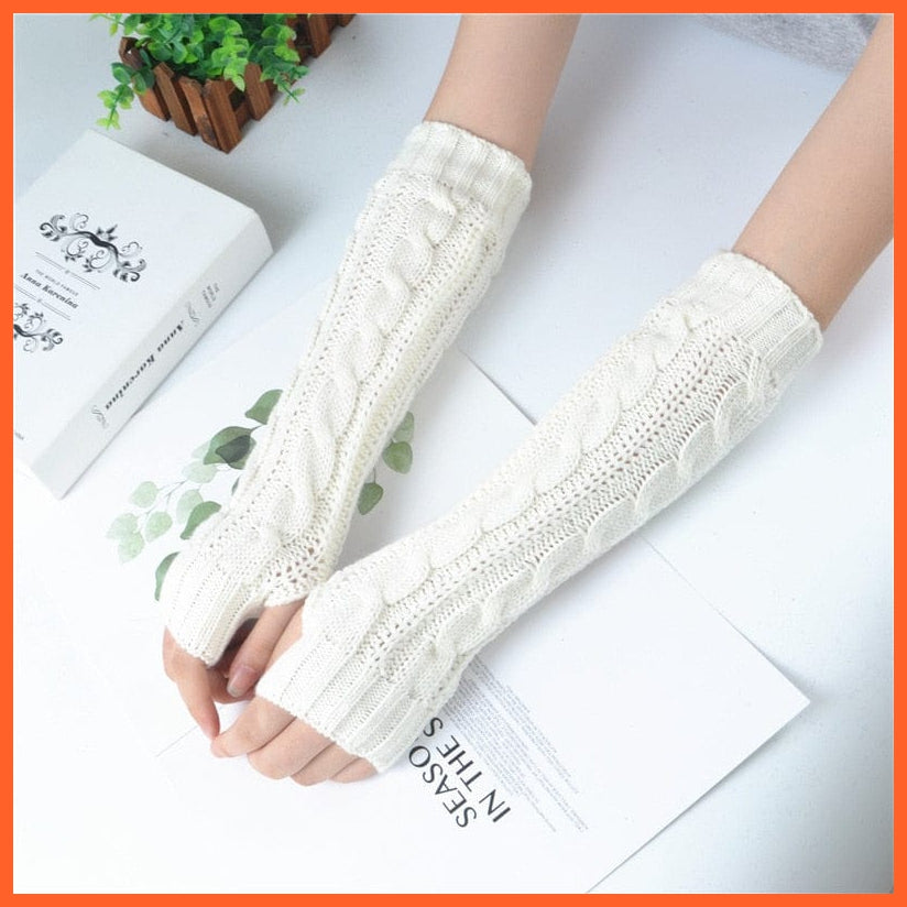 whatagift.com.au Women's Gloves twist-white / One Size / China Long Fingerless Women‘s Winter Warmer | Knitted Arm Sleeve Gothic Gloves