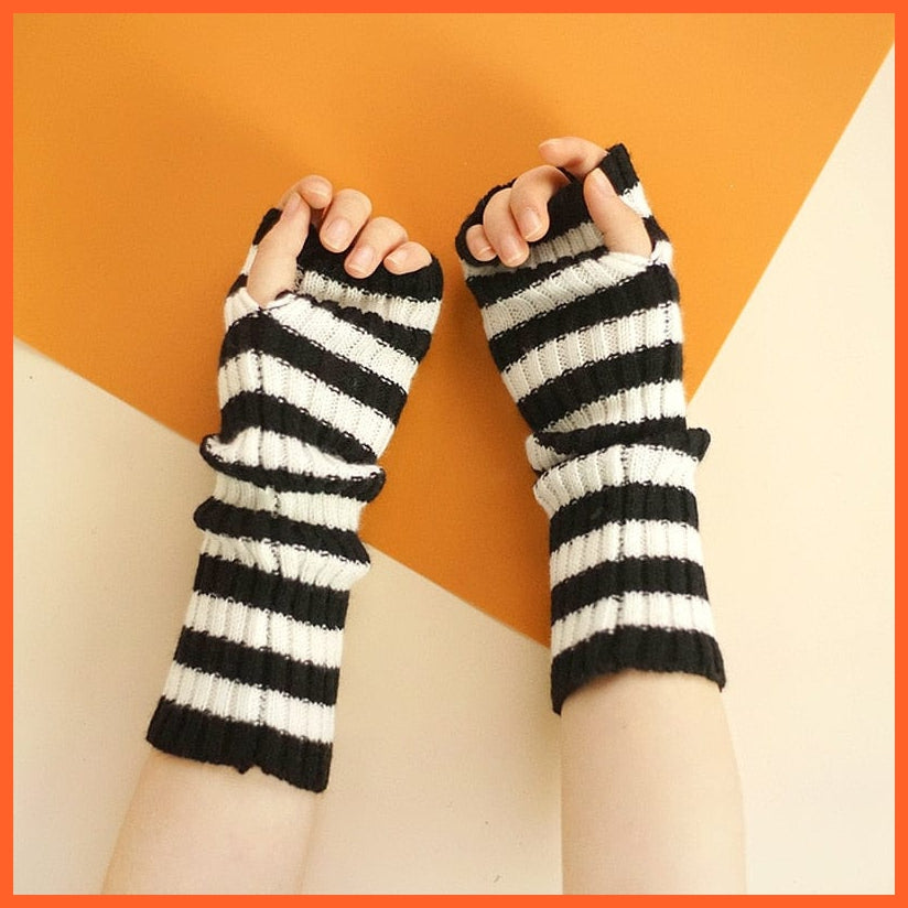 whatagift.com.au Women's Gloves white black / One Size / China Long Fingerless Women‘s Winter Warmer | Knitted Arm Sleeve Gothic Gloves