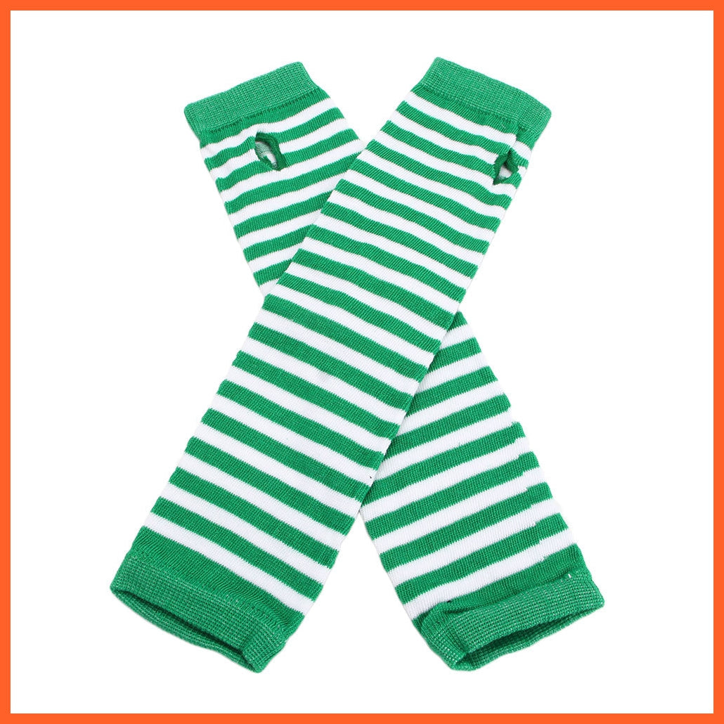 whatagift.com.au Women's Gloves white green Fashion Women Striped Elbow Warmer | Knitted Long Fingerless Mittens