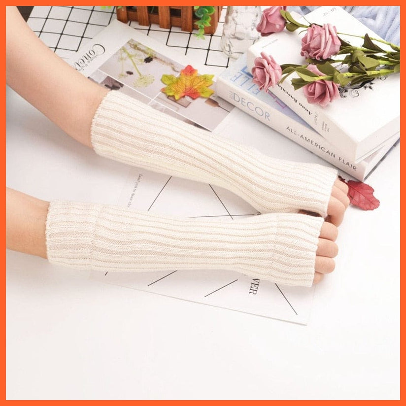 whatagift.com.au Women's Gloves white / length-30cm New Women Fingerless Gloves Goth Knitted Arm Warmers |  Anime Cosplay Accessories