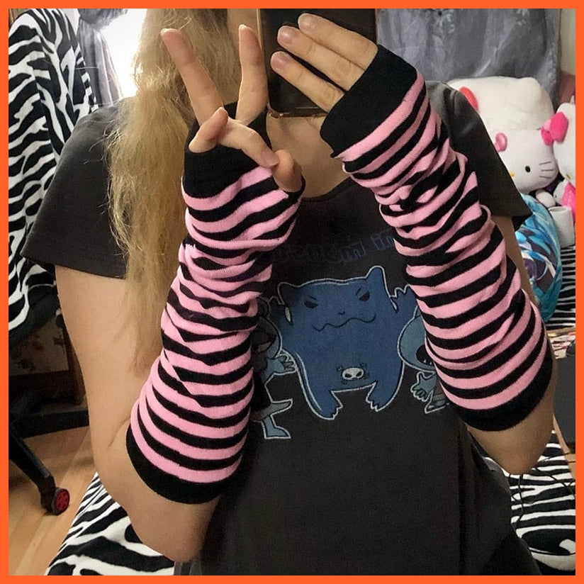 whatagift.com.au Women's Gloves Women Fashion Striped Elbow Warmer Knitted Gloves | Long Fingerless Mittens