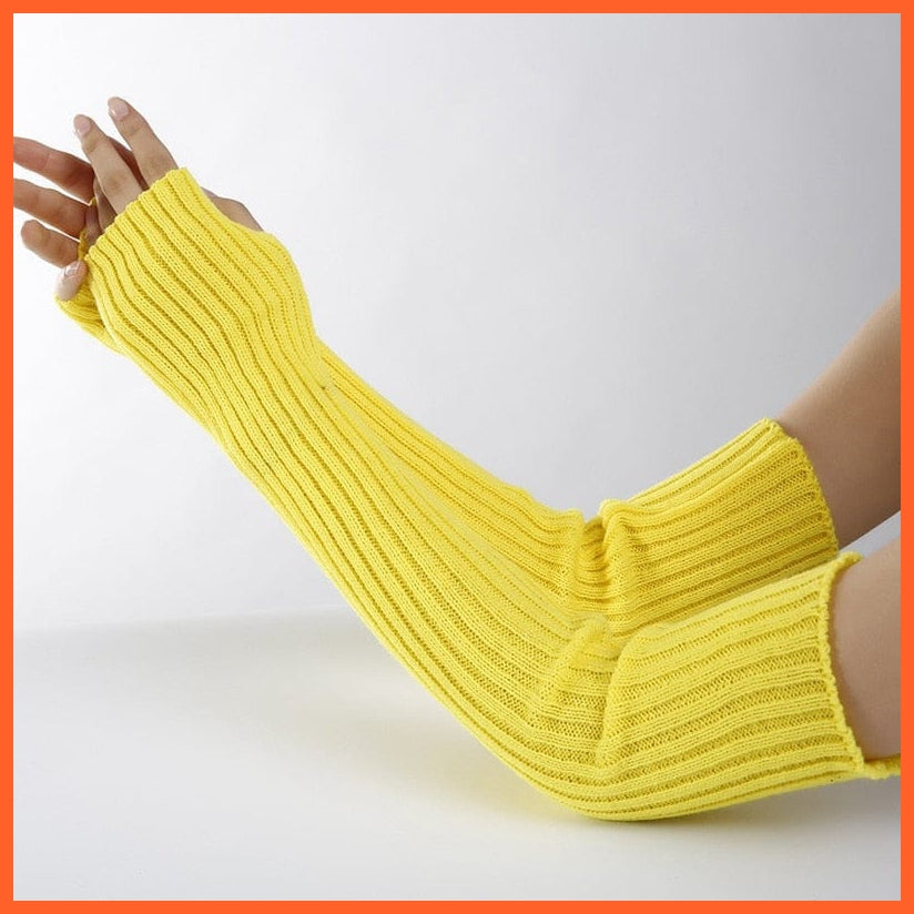 whatagift.com.au Women's Gloves yellow / length-52cm New Long Fingerless Gloves | Women's Winter Warmer Knitted Arm Sleeve Gloves