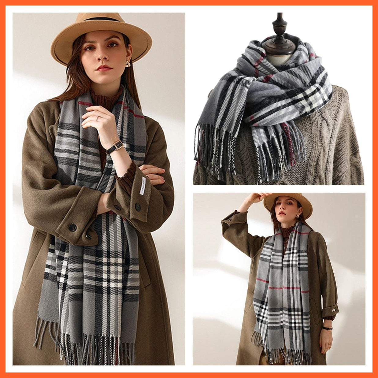whatagift.com.au Women's Scarf 13-6 grey Women Winter Scarf Cashmere Feeling Muffler | Classic Plaid Shawl Wrap