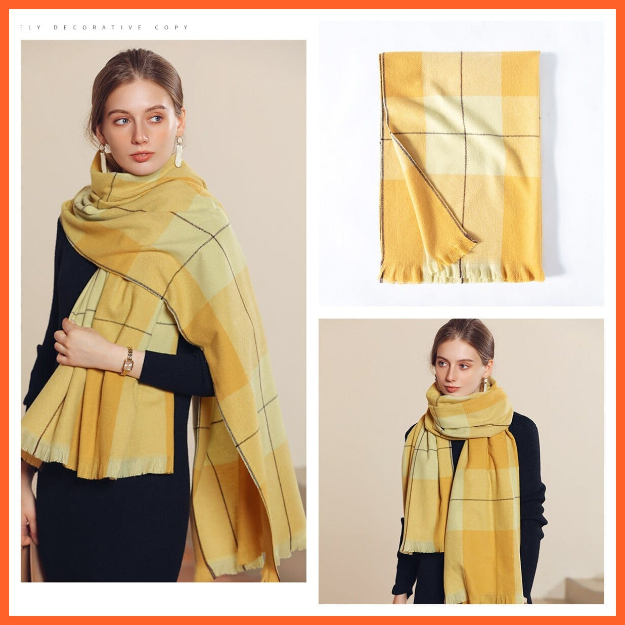 whatagift.com.au Women's Scarf 20-yellow Women's Winter Scarf | Cashmere Muffler Classic Plaid Shawl Soft Wraps