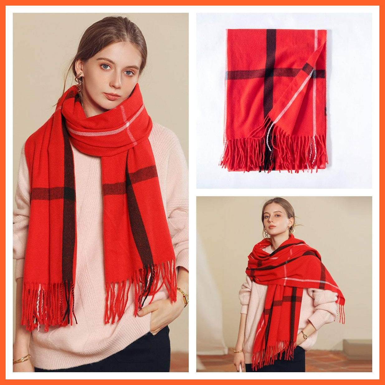 whatagift.com.au Women's Scarf 21-red Women Winter Scarf Cashmere Feeling Muffler | Classic Plaid Shawl Wrap