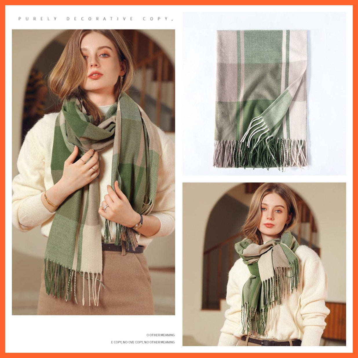 whatagift.com.au Women's Scarf 30-green Women Winter Scarf Cashmere Feeling Muffler | Classic Plaid Shawl Wrap