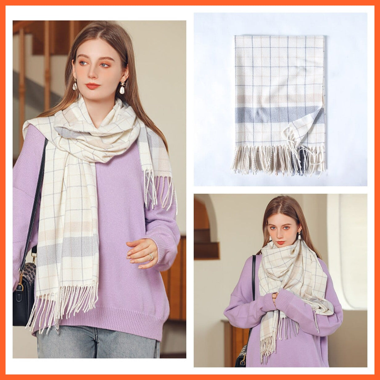 whatagift.com.au Women's Scarf 31-beige Women's Winter Scarf | Cashmere Muffler Classic Plaid Shawl Soft Wraps