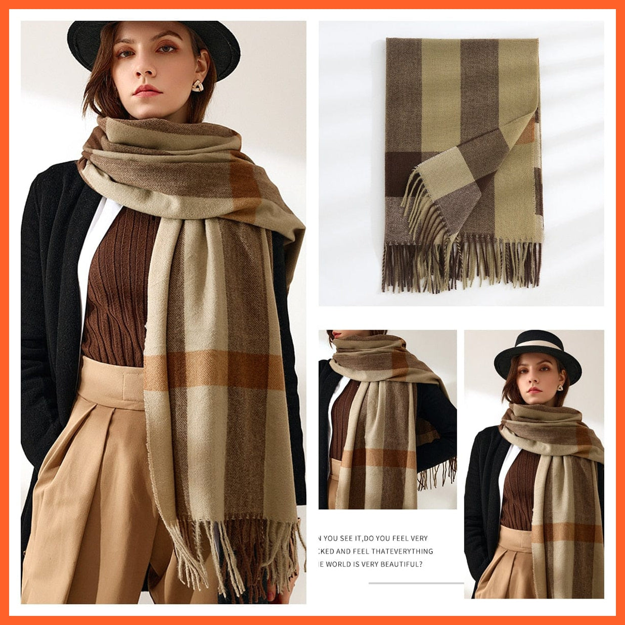 whatagift.com.au Women's Scarf 68-brown Women Winter Scarf Cashmere Feeling Muffler | Classic Plaid Shawl Wrap