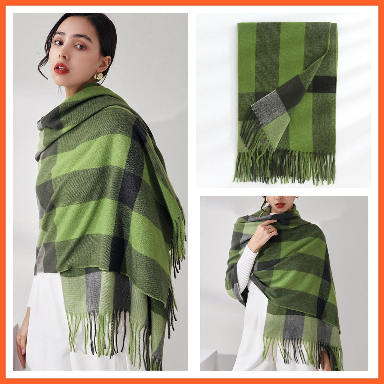 whatagift.com.au Women's Scarf 68-green Women Winter Scarf Cashmere Feeling Muffler | Classic Plaid Shawl Wrap