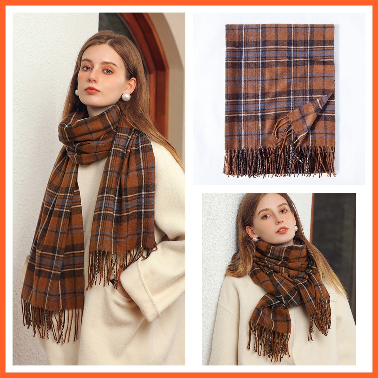 whatagift.com.au Women's Scarf 70-khaki B Women Winter Scarf Cashmere Feeling Muffler | Classic Plaid Shawl Wrap