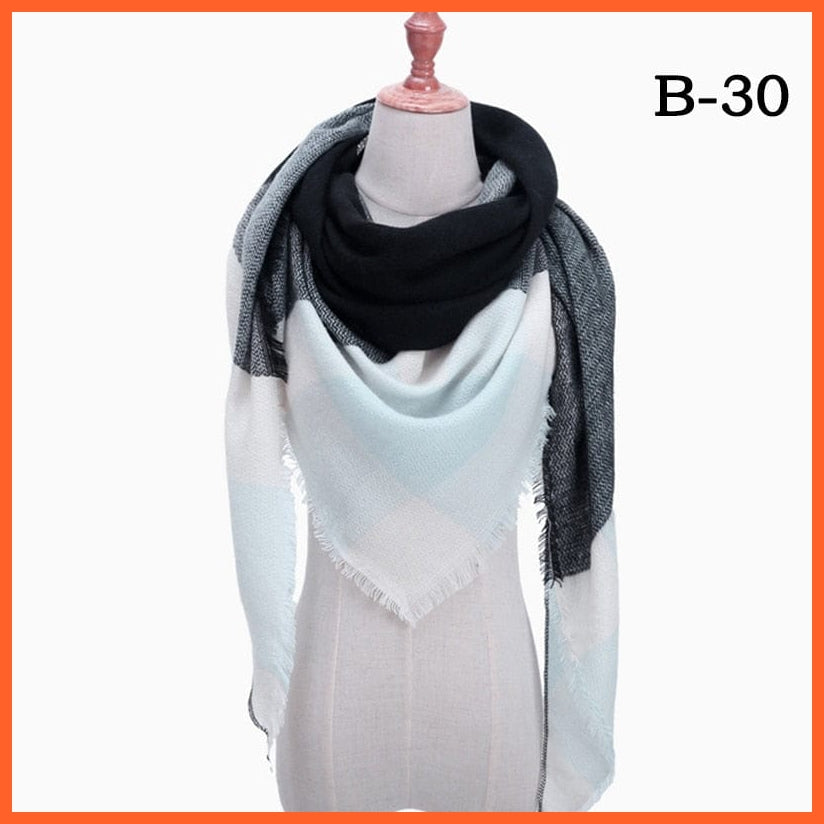 whatagift.com.au Women's Scarf b30 Designer Knitted Women's Scarf | Plaid Warm Cashmere Luxury Brand Neck Bandana