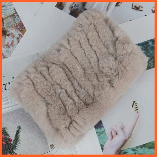 whatagift.com.au Women's Scarf beige khaki Women Handmade 100% Real Rex Fur Knitted Scarf | Genuine Fur Ring Scarves