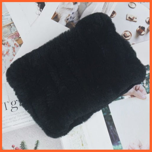whatagift.com.au Women's Scarf black Women Handmade 100% Real Rex Fur Knitted Scarf | Genuine Fur Ring Scarves