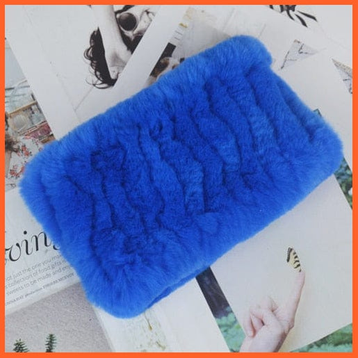 whatagift.com.au Women's Scarf blue Women Handmade 100% Real Rex Fur Knitted Scarf | Genuine Fur Ring Scarves