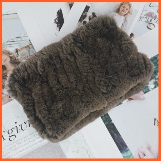 whatagift.com.au Women's Scarf brown Women Handmade 100% Real Rex Fur Knitted Scarf | Genuine Fur Ring Scarves