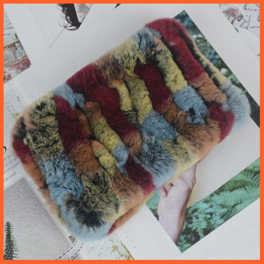 whatagift.com.au Women's Scarf colorful 10 Women Handmade 100% Real Rex Fur Knitted Scarf | Genuine Fur Ring Scarves