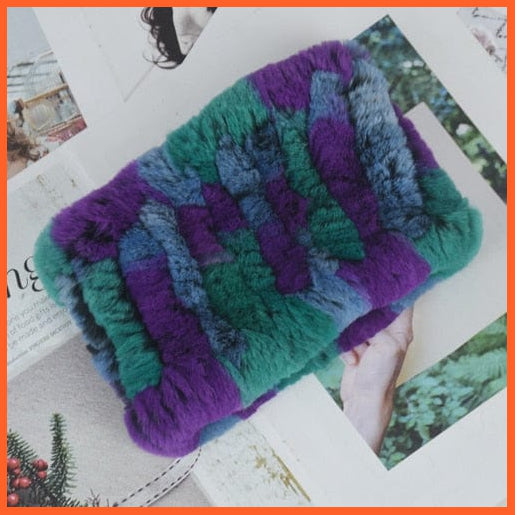 whatagift.com.au Women's Scarf colorful 5 Women Handmade 100% Real Rex Fur Knitted Scarf | Genuine Fur Ring Scarves