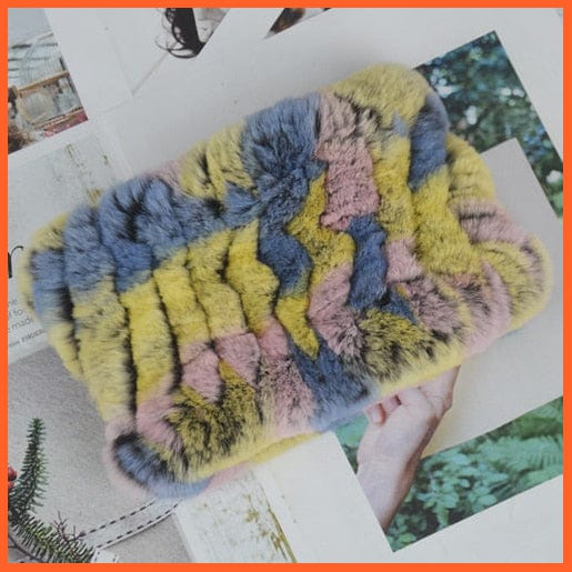 whatagift.com.au Women's Scarf colorful 6 Women Handmade 100% Real Rex Fur Knitted Scarf | Genuine Fur Ring Scarves