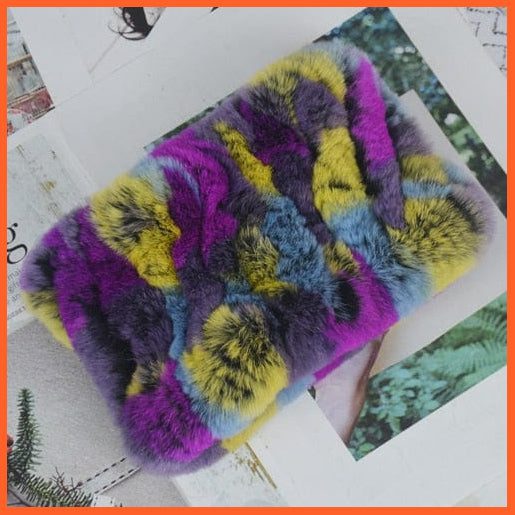 whatagift.com.au Women's Scarf colorful 8 Women Handmade 100% Real Rex Fur Knitted Scarf | Genuine Fur Ring Scarves