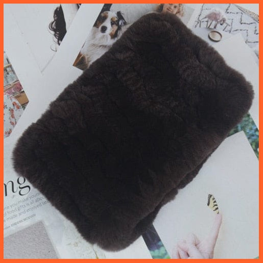 whatagift.com.au Women's Scarf dark brown Women Handmade 100% Real Rex Fur Knitted Scarf | Genuine Fur Ring Scarves