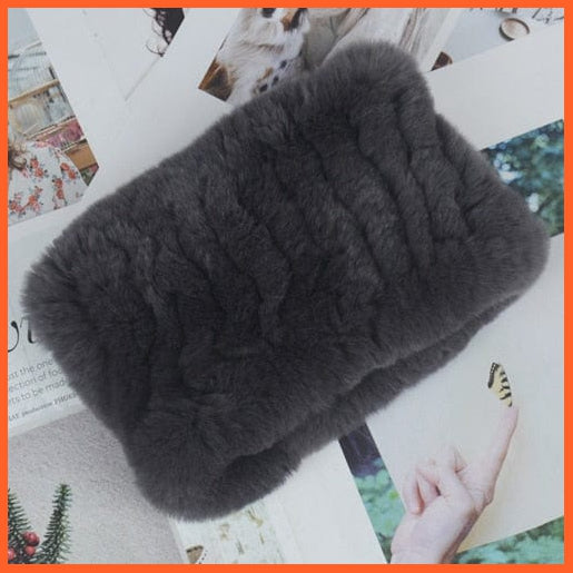 whatagift.com.au Women's Scarf dark grey Women Handmade 100% Real Rex Fur Knitted Scarf | Genuine Fur Ring Scarves
