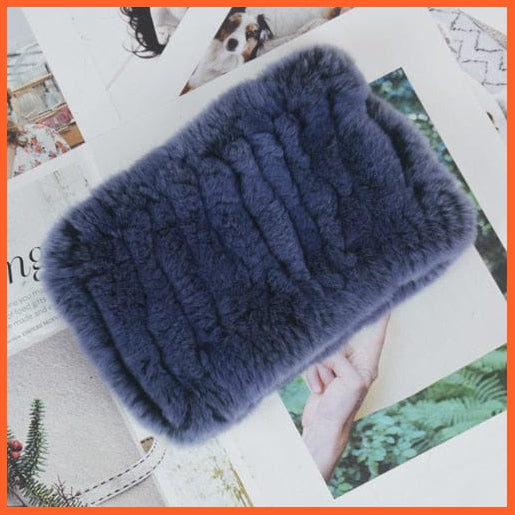 whatagift.com.au Women's Scarf Denim Blue Women Handmade 100% Real Rex Fur Knitted Scarf | Genuine Fur Ring Scarves
