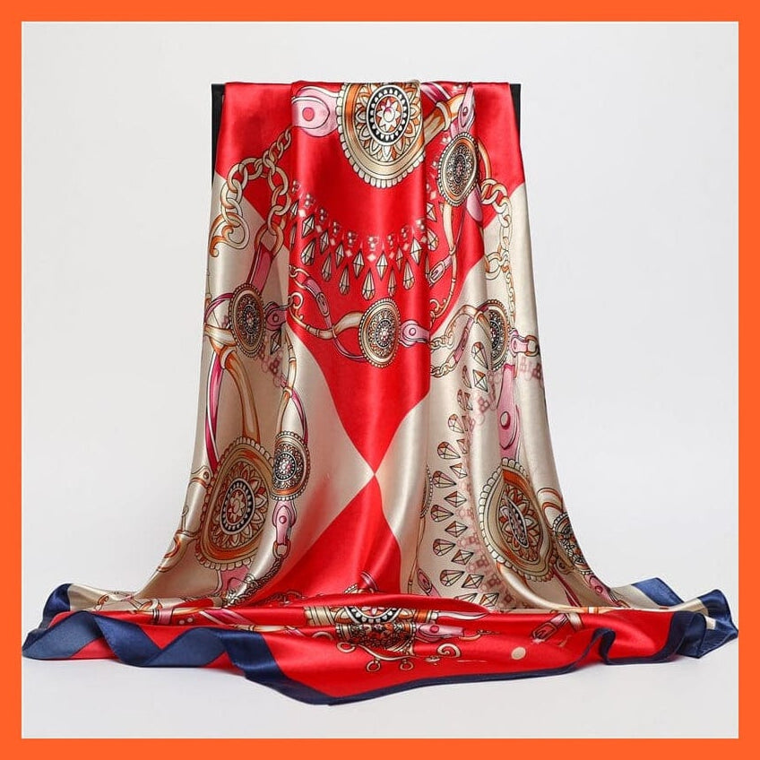 whatagift.com.au Women's Scarf FT181-2 / 90x90cm Neckerchief Shawl Wraps | Print Silk Satin Square Scarf Women's Elegant Bandana
