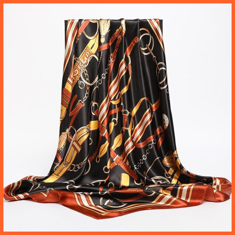 whatagift.com.au Women's Scarf FT182-2 / 90x90cm Neckerchief Shawl Wraps | Print Silk Satin Square Scarf Women's Elegant Bandana