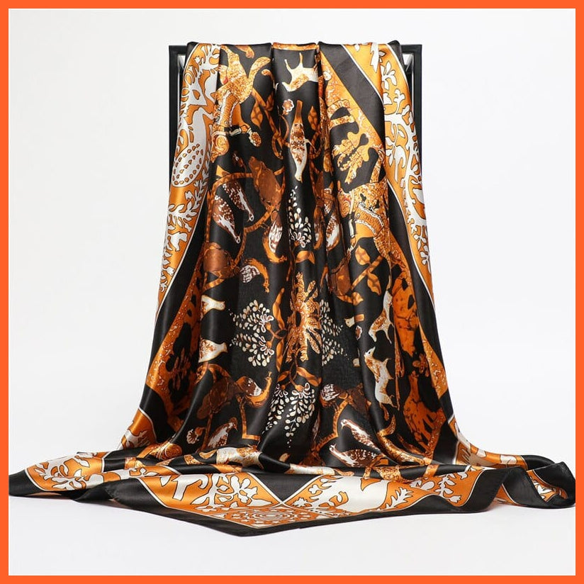 whatagift.com.au Women's Scarf FT187-2 / 90x90cm Neckerchief Shawl Wraps | Print Silk Satin Square Scarf Women's Elegant Bandana