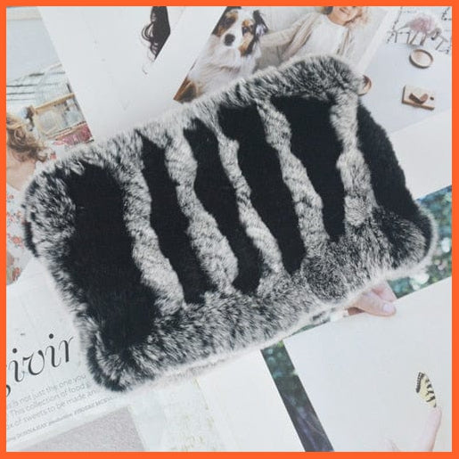 whatagift.com.au Women's Scarf grey black 1 Women Handmade 100% Real Rex Fur Knitted Scarf | Genuine Fur Ring Scarves