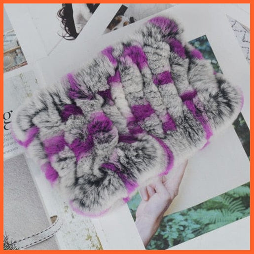 whatagift.com.au Women's Scarf grey purple Women Handmade 100% Real Rex Fur Knitted Scarf | Genuine Fur Ring Scarves