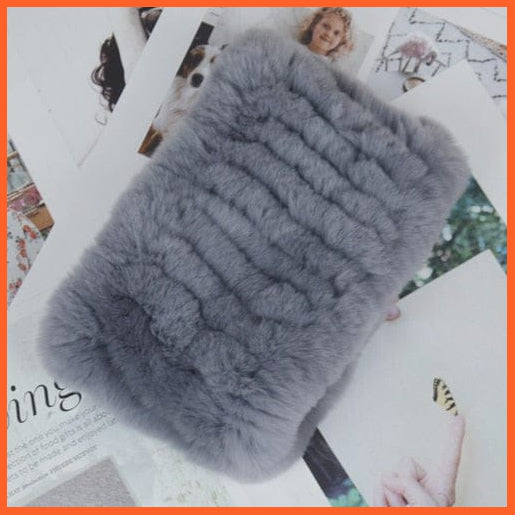 whatagift.com.au Women's Scarf grey Women Handmade 100% Real Rex Fur Knitted Scarf | Genuine Fur Ring Scarves