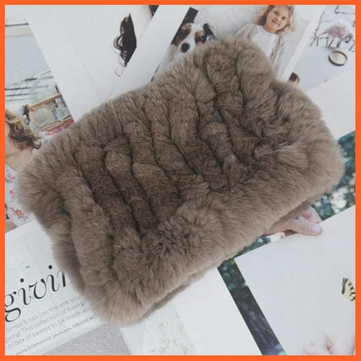 whatagift.com.au Women's Scarf khaki brown Women Handmade 100% Real Rex Fur Knitted Scarf | Genuine Fur Ring Scarves