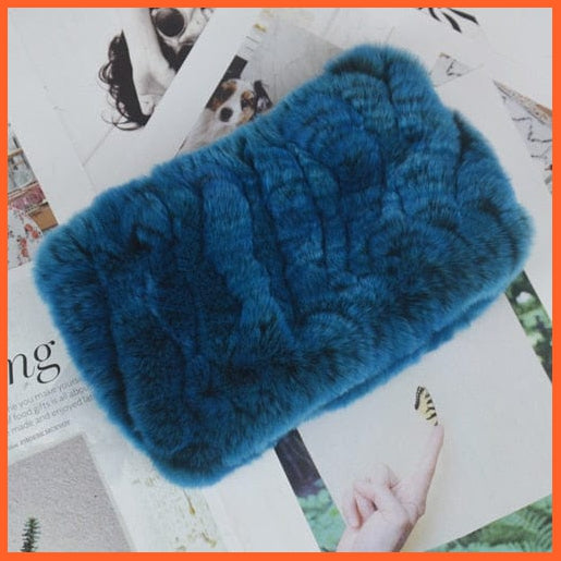 whatagift.com.au Women's Scarf Lake Blue Women Handmade 100% Real Rex Fur Knitted Scarf | Genuine Fur Ring Scarves