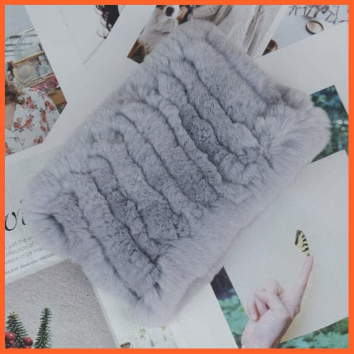 whatagift.com.au Women's Scarf light grey Women Handmade 100% Real Rex Fur Knitted Scarf | Genuine Fur Ring Scarves