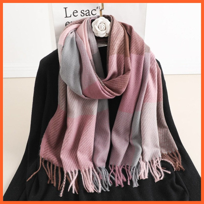 whatagift.com.au Women's Scarf Luxury Plaid Winter Warm Scarf Cashmere Long Pashmina | Female Tassel Shawl Wraps