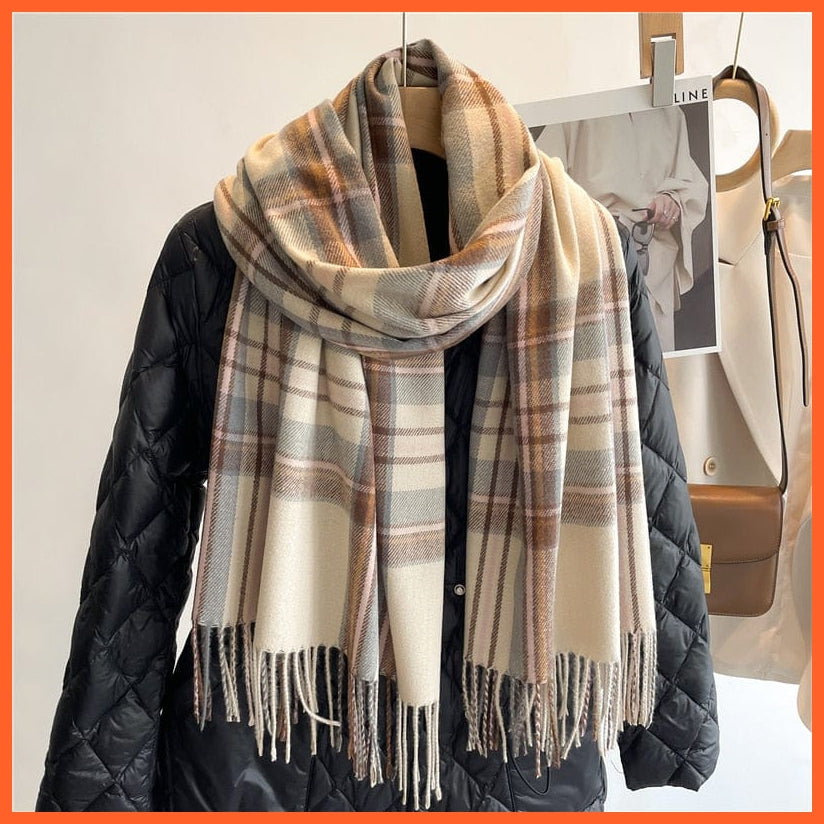 whatagift.com.au Women's Scarf Luxury Plaid Winter Warm Scarf Cashmere Long Pashmina | Female Tassel Shawl Wraps