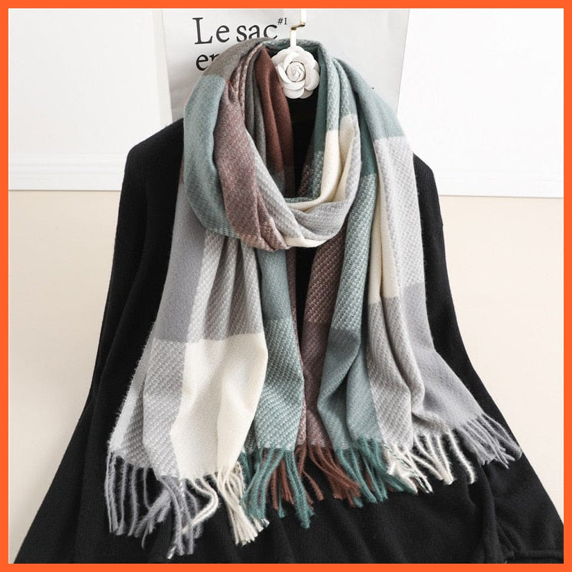 whatagift.com.au Women's Scarf Luxury Plaid Winter Warm Scarf Cashmere Long Pashmina | Female Tassel Shawl Wraps