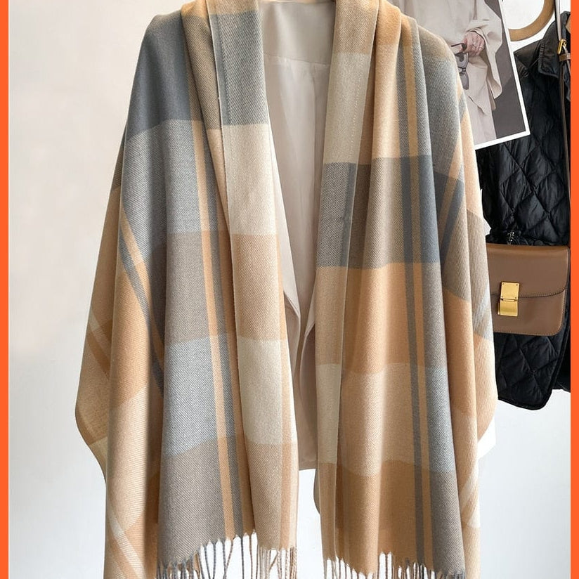 whatagift.com.au Women's Scarf Luxury Plaid Winter Warm Scarf Cashmere Long Pashmina | Female Tassel Shawl Wraps