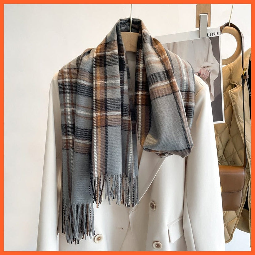 whatagift.com.au Women's Scarf Luxury Plaid Winter Warm Scarf Cashmere Long Pashmina | Female Tassel Shawl Wraps