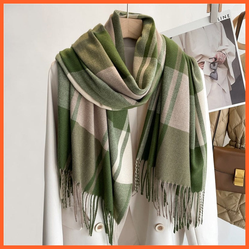 whatagift.com.au Women's Scarf Luxury Plaid Winter Warm Scarf Cashmere Long Pashmina | Female Tassel Shawl Wraps