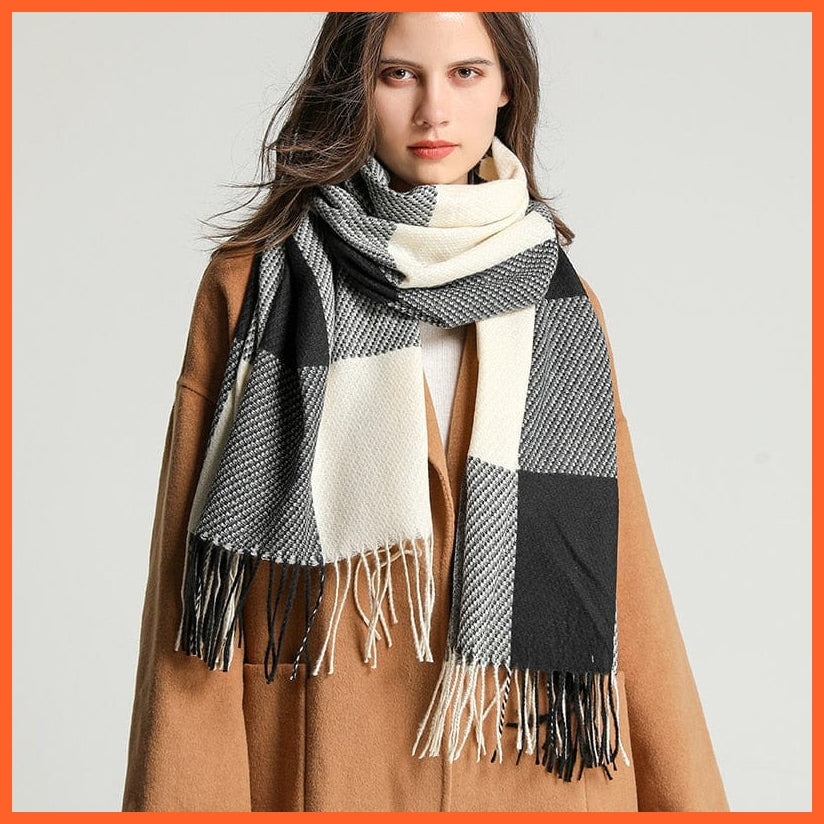 whatagift.com.au Women's Scarf Luxury Plaid Winter Warm Scarf Cashmere Long Pashmina | Female Tassel Shawl Wraps
